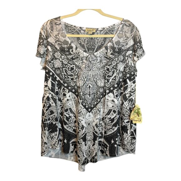 ONE WORLD Tops - One‎ World Blouse Women's Size 1X Paisley Beaded Black White NEW